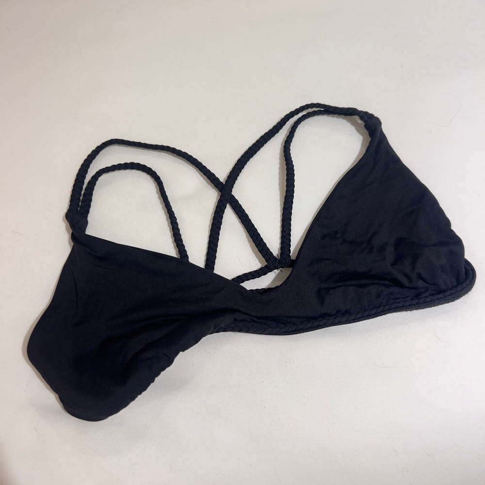 Frankies‎ Bikinis Black Braided Strap Triangle Bikini Top Medium